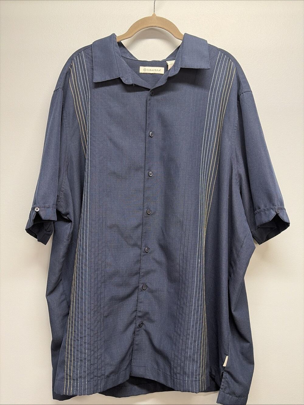 Cubavera Men's 2XLT Short Sleeve Button-Up Blue White Short Sleeve Mexico Beachy